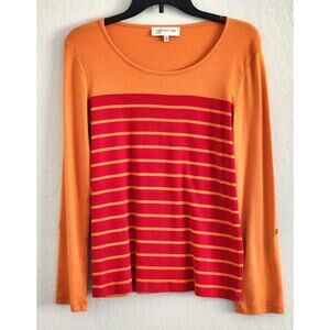 Top/Knit-Jones New York Sport-Orange-Red Stripes-Long Sleeves-Cotton-Light-MED